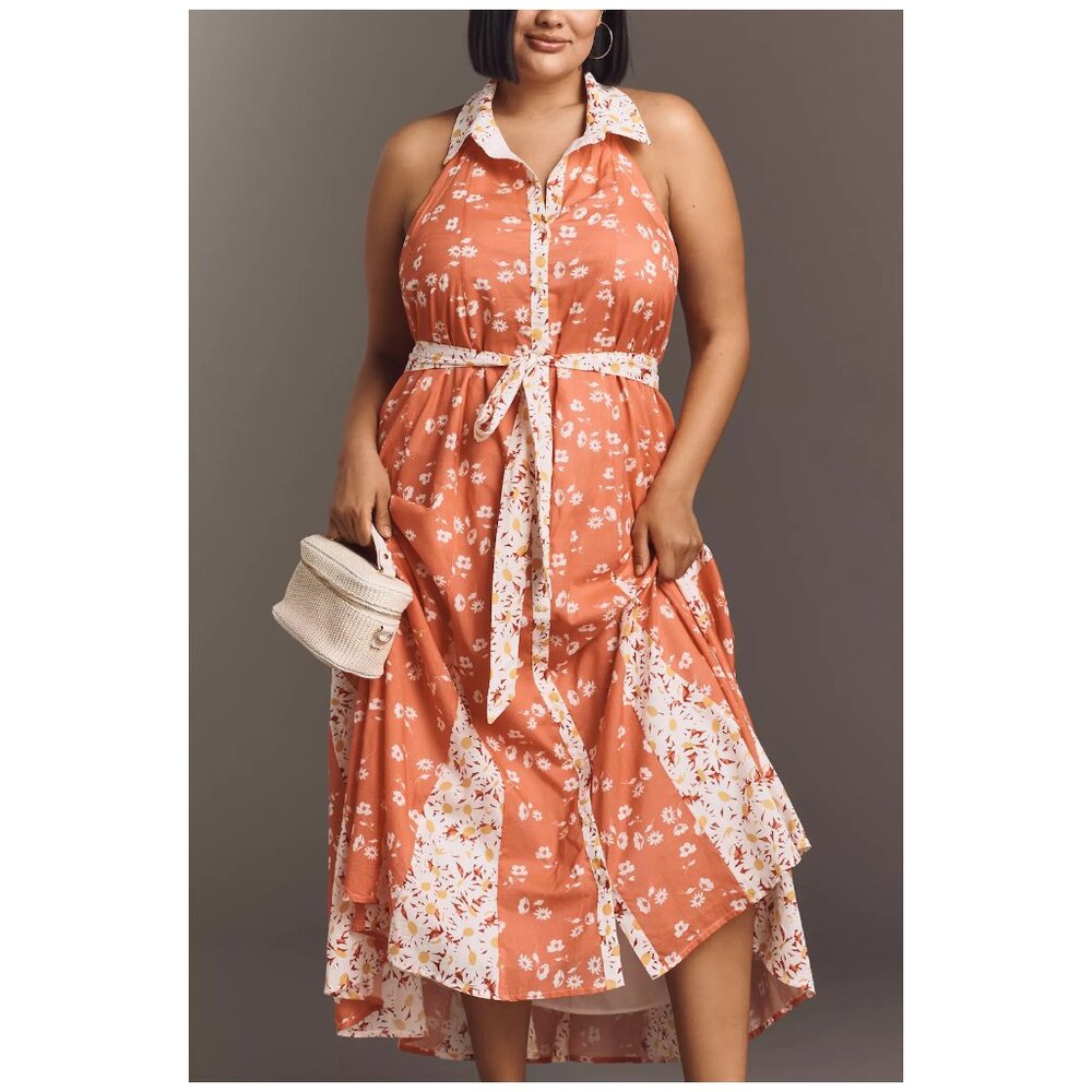 ANTHROPOLOGIE | Maeve Halter Open-Back Godet Midi Shirt Dress | NWT - Picture 6 of 9